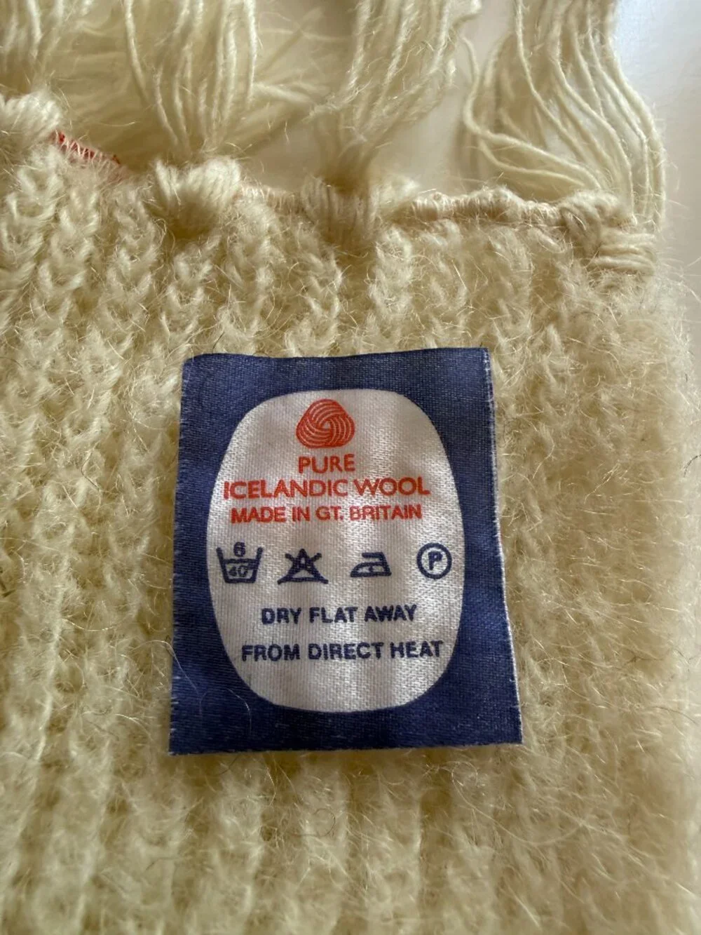 Vintage 100% Iceland Wool Scarf Made in Great Britain Ivory Brown Grey 46